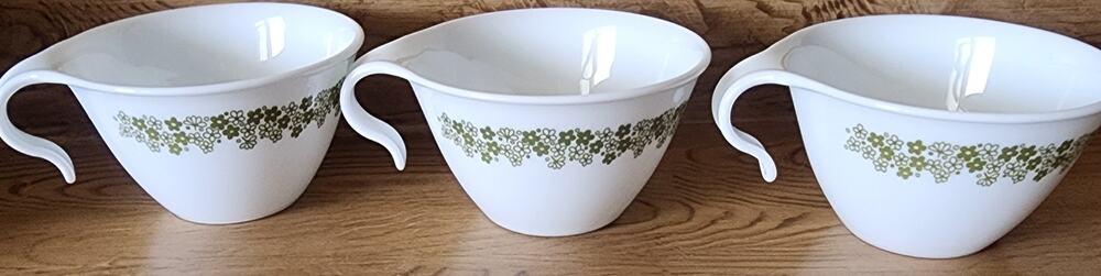 3 Vintage Corelle Corning Spring Blossom Crazy Daisy Hook-Handle Coffee Cups USA